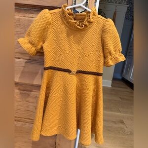 Janie and Jack Girls Mustard Dress with Brown Belt